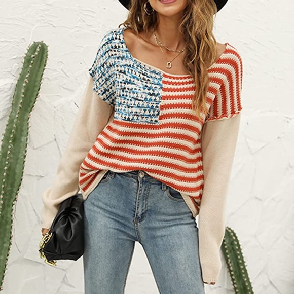 Americana Flag Knit Sweater Pullover Long Sleeve 4th of July Independence Day - Picture 1 of 6